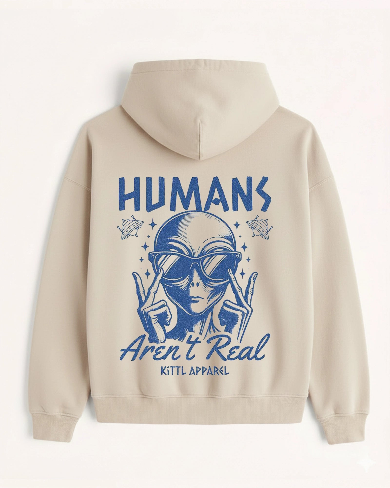 'Humans Aren\'t Real' Graphic Hoodie - Alien (Front & Back)