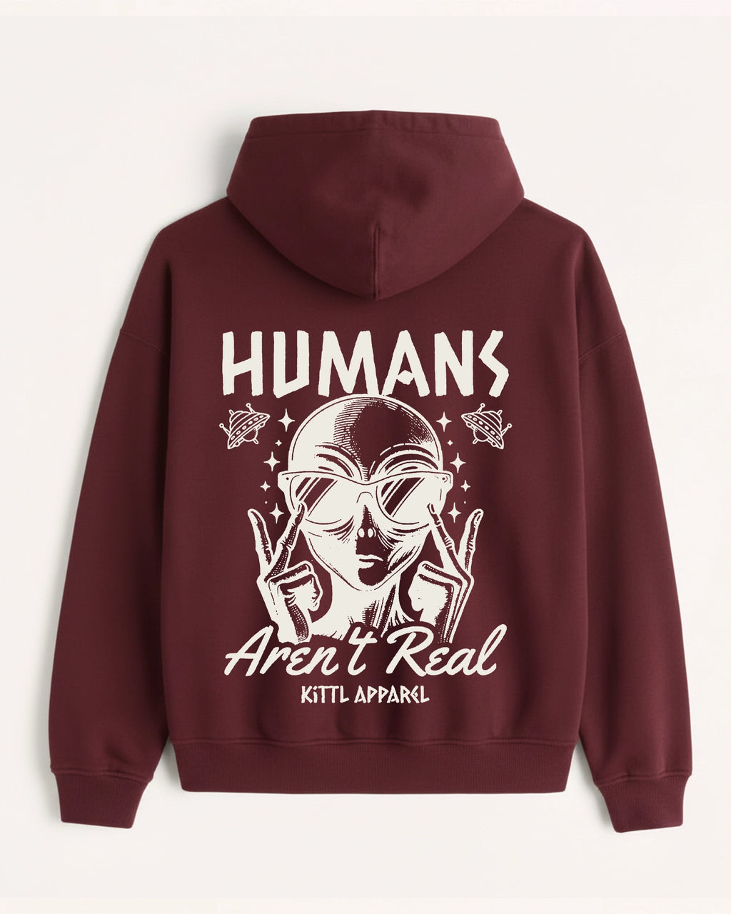 'Humans Aren\'t Real' Graphic Hoodie - Alien (Front & Back)